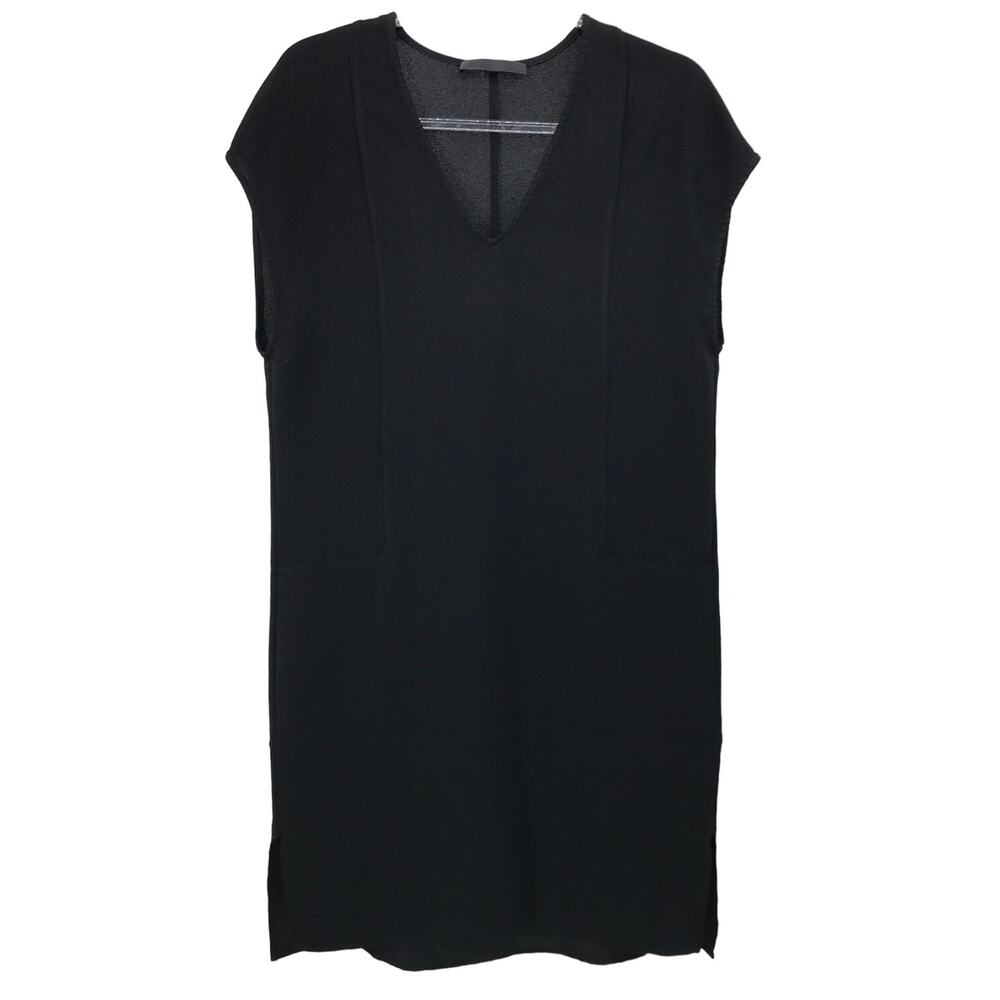 Jenni Kayne Black Crepe Cap Sleeve Pullover Midi Shift Dress Womens M